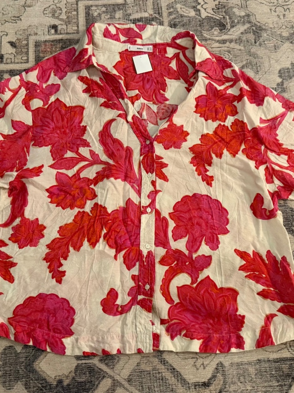 MANGO MNG Floral Print Flowy Button Down Blouse
